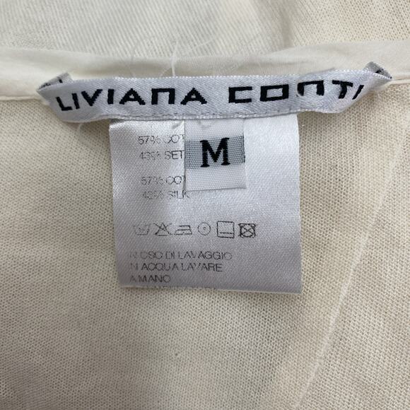 Liviana Conti Long Sleeve Top Blouse Silk Cotton Ivory V neck Knit Button M - Picture 9 of 9
